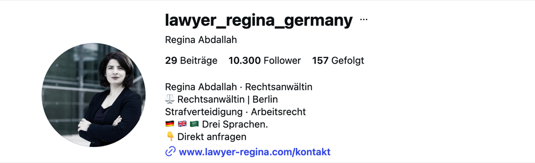 Instagram-Profil heute: 29 Beiträge, 10.300 Follower